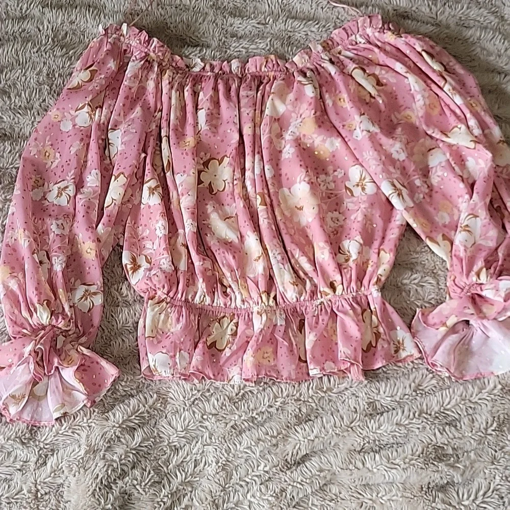 🌞Floral Off-Shoulder Pink Blouse - Picture 5 of 5
